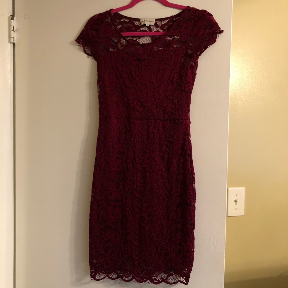 Burgundy lace mini dress